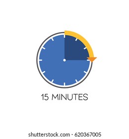 Timer icon vector illustration on white background. 15 minutes.