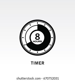Timer icon vector illustration on light gray background. 8 hours timer sign.
