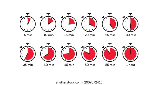 Timer icon vector set. Clock, stopwatch isolated on white background. Cooking time label. EPS 10