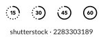 Timer icon vector set. Timer signs with 15, 30, 45, 60 seconds or minutes. Vector illustration.