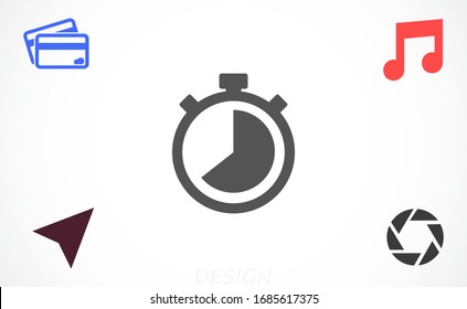 Timer icon vector. Waiting, Timer icon vector and Clock concept. Sign isolated on white background Timer icon vector. 5 minutes stopwatch symbol. Timer vector