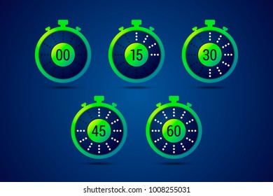Timer icons with color gradation and numbers in gradient style on a dark background. Vector illustration in EPS10.