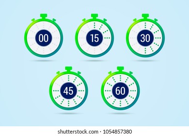 Timer icons with color gradation and numbers in flat style on a light background. Vector illustration in EPS10.