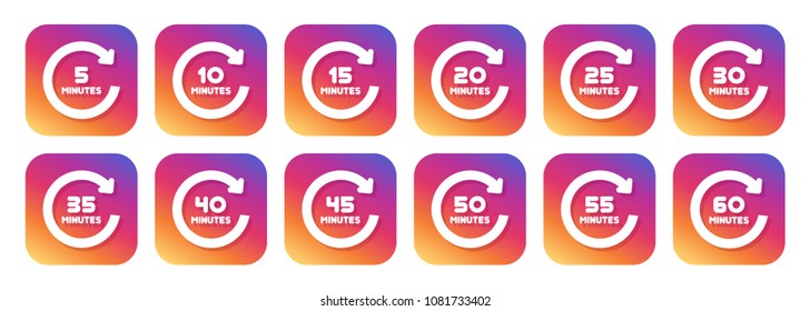 Timer icons with hipster buttons. Clock buttons. Time symbols.