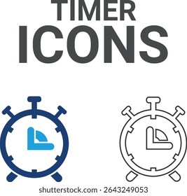 Timer icons, Line art icons, Timer, alarm, schedule, hourglass, clock icons. Solid icon collection.