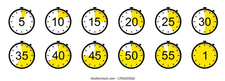 Timer icons on a white background. Countdown in the form of a timer on a white background in a flat style