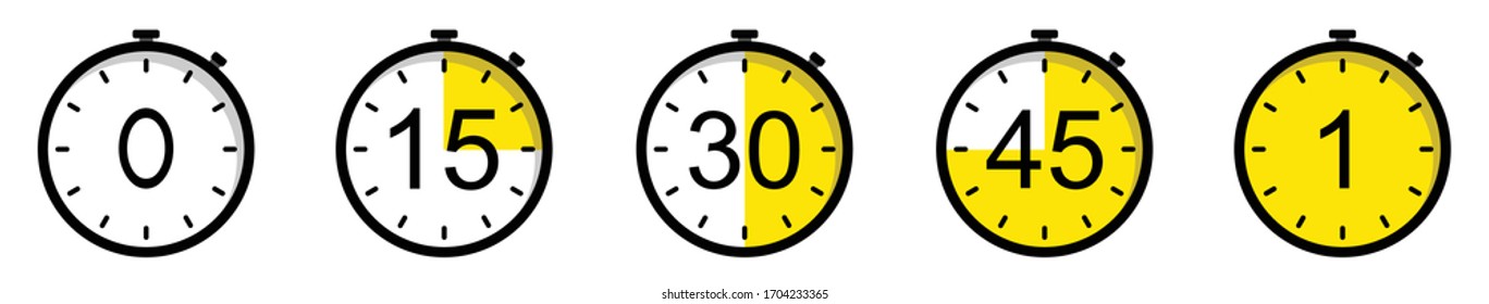 Timer icons on a white background. Countdown in the form of a timer on a white background in a flat style