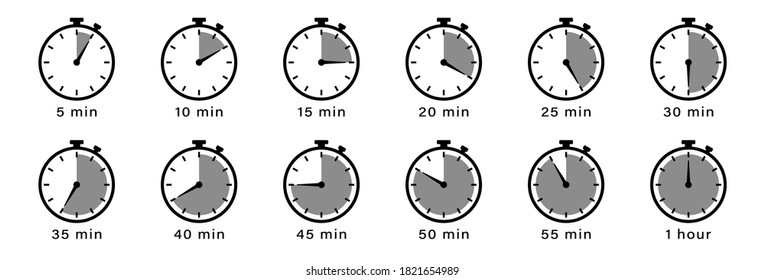 Timer icons on a white background. Countdown in the form of a timer on a white background in a flat style. For applications and web sites. Vector illustration