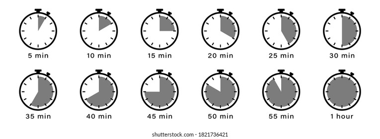 Timer icons on a white background. Countdown in the form of a timer on a white background in a flat style. For applications and web sites. Vector illustration