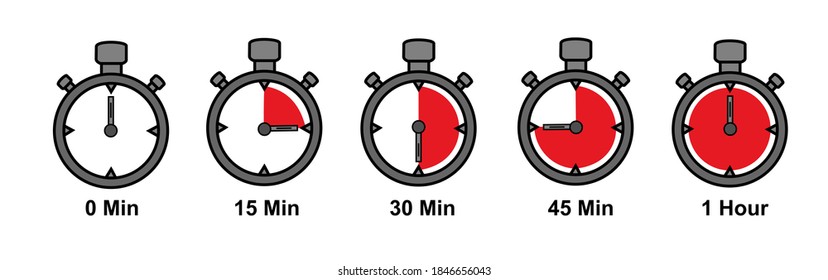 Timer-Symbole auf weißem Hintergrund. Countdown in Form eines Timers auf weißem Hintergrund im Flachstil