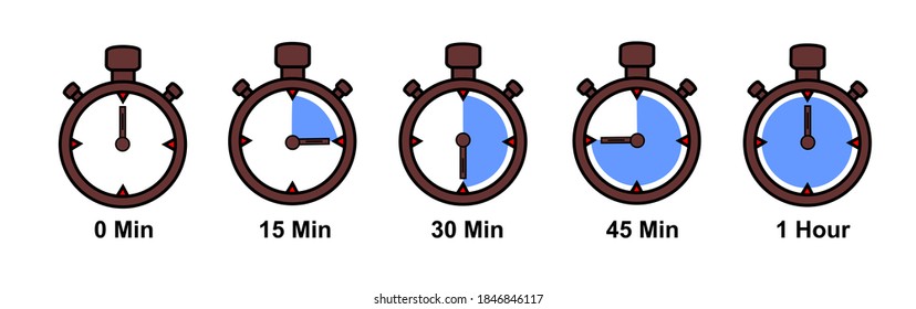 Timer icons on a white background. Countdown in the form of a timer on a white background in a flat style