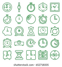 Timer icons set. set of 25 timer outline icons such as alarm, clock, stopwatch, hourglass, time, wall clock, wrist watch