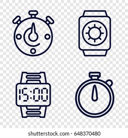 Timer icons set. set of 4 timer outline icons such as wrist dial watch, wrist watch with sun