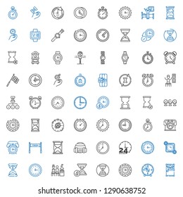 timer icons set. Collection of timer with wake up, clock, wall clock, hourglass, mixed, time, hours, sport, finish, alarm clock, stopclock. Editable and scalable timer icons.