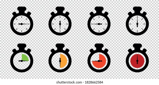 Timer Icons Set - Colorful Different Vector Illustrations - Isolated On Transparent Background