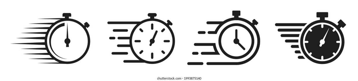 Ajuste de iconos de temporizador. Icono de hora rápida o fecha límite. Símbolo de servicio rápido. Iconos de temporizador de cuenta atrás y cronómetro aislados en blanco. Ilustración vectorial.