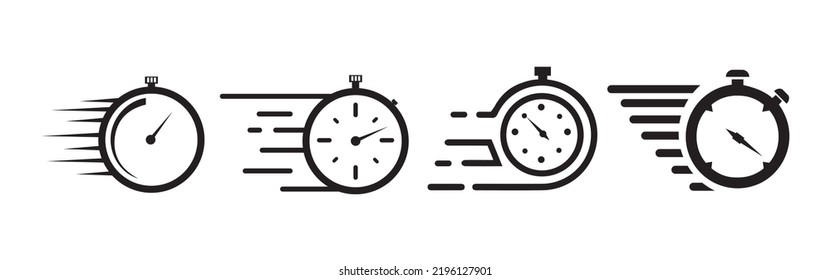 Timer icons set. Quick time or deadline icon. Express service symbol. Countdown timer and stopwatch icons isolated on white. Vector