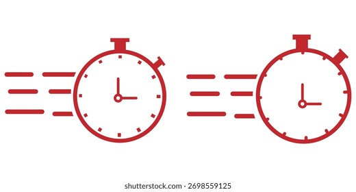 Ícones do temporizador definidos. Ícone de horário rápido ou prazo final. Símbolo de serviço expresso. Ícones de cronômetro de contagem regressiva e cronômetro isolados em branco. Ilustração vetorial.