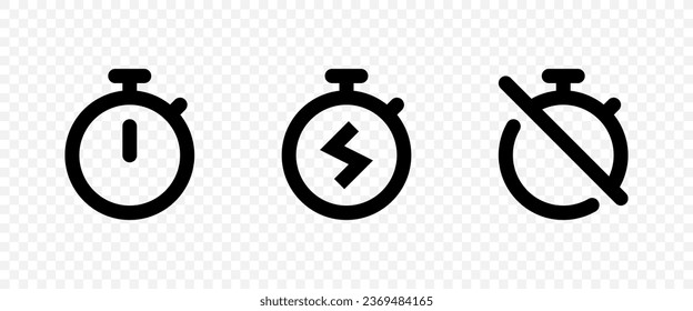 Timer icons. Time left until the symbol. Timer with lightning. Timer off. Vector EPS 10