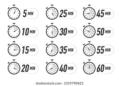 Timer icons vector set black color isolated