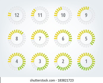 Timer info-graphics. Set of vector icons to illustrate time progress.