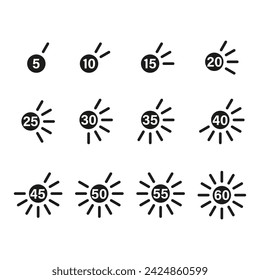 Timer Interval Icons, Seconds and Minutes Management. Vector illustration. EPS 10.