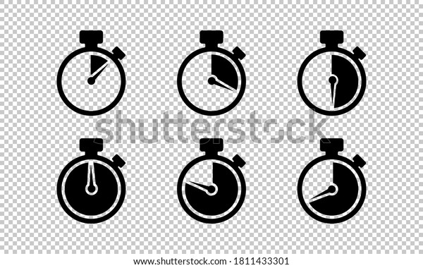 Timer isolated icon set on transparent\
background. Countdown timers. Stopwatch symbol. Time management.\
Time clock sign. Watch icon. Vector EPS\
10.
