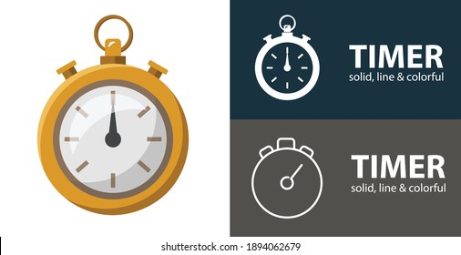 timer isolated vector flat with stopwatch. timer icon. timer flat icon. stopwatch icon. stopwatch flat. stopwatch line icon