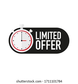 Timer with LIMITED OFFER text countdown vector illustration template on white background. Vector illustration.