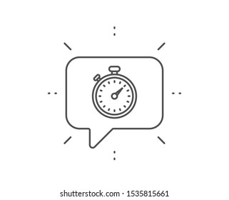Timer line icon. Chat bubble design. Stopwatch symbol. Time management sign. Outline concept. Thin line timer icon. Vector