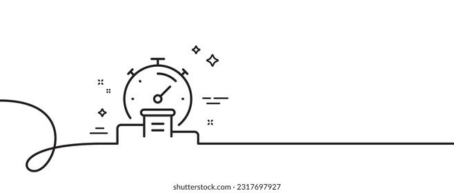 Timer line icon. Continuous one line with curl. Stopwatch time results sign. Podium with countdown clock symbol. Timer single outline ribbon. Loop curve pattern. Vector