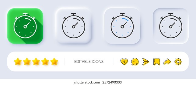 Timer line icon. Neumorphic, Flat shadow, 3d buttons. Stopwatch time sign. Countdown clock symbol. Line timer icon. Social media icons. Vector