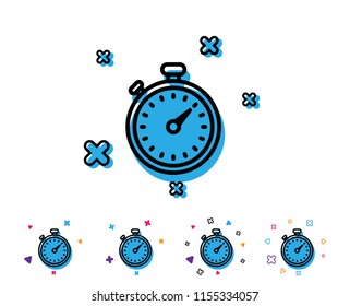 Timer line icon. Stopwatch symbol. Time management sign. Line icon with geometric elements. Bright colourful design. Vector