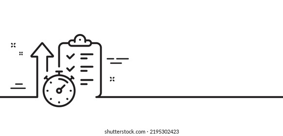 Timer line icon. Stopwatch time results sign. Report checklist with countdown clock symbol. Minimal line illustration background. Timer line icon pattern banner. White web template concept. Vector