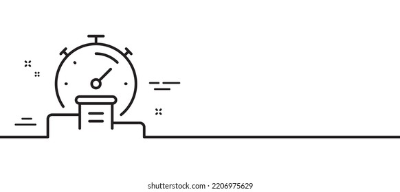 Timer line icon. Stopwatch time results sign. Podium with countdown clock symbol. Minimal line illustration background. Timer line icon pattern banner. White web template concept. Vector
