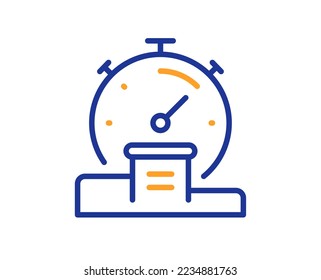 Timer line icon. Stopwatch time results sign. Podium with countdown clock symbol. Colorful thin line outline concept. Linear style timer icon. Editable stroke. Vector