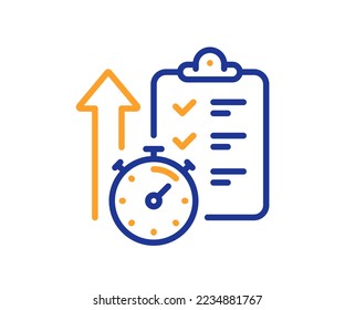 Timer line icon. Stopwatch time results sign. Report checklist with countdown clock symbol. Colorful thin line outline concept. Linear style timer icon. Editable stroke. Vector