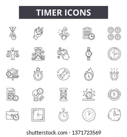 Timer line icons, signs set, vector. Timer outline concept, illustration: clock,time,timer,watch,hour,stopwatch