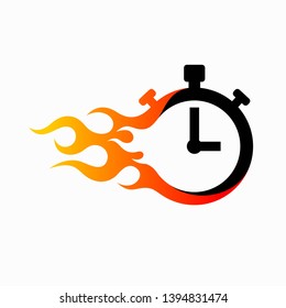 Timer logo with burning fire