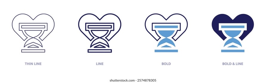Timer for meditation icon in 4 different styles. Thin Line, Line, Bold, and Bold Line. Duotone style. Editable stroke.