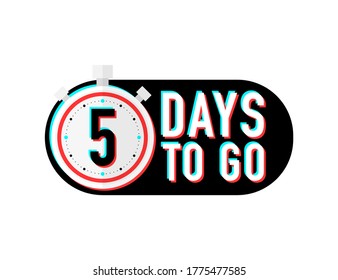 Timer number five days to go countdown vector illustration template on white background. Vector illustration.