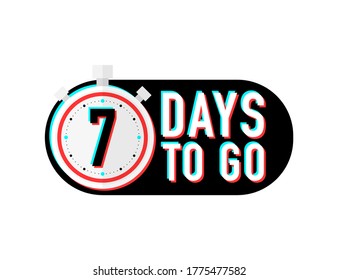 Timer number seven days to go countdown vector illustration template on white background. Vector illustration.