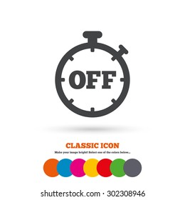 Timer off sign icon. Stopwatch symbol. Classic flat icon. Colored circles. Vector
