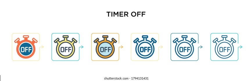 Timer off vector icon in 6 different modern styles. Black, two colored timer off icons designed in filled, outline, line and stroke style. Vector illustration can be used for web, mobile, ui