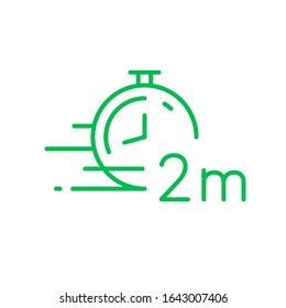 timer pictogram - flying stopwatch with 2 minutes time - line icon