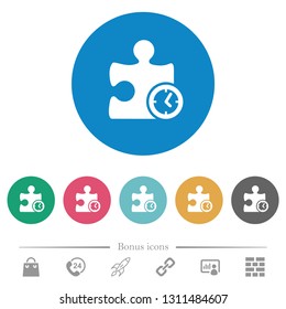 Timer plugin flat white icons on round color backgrounds. 6 bonus icons included.