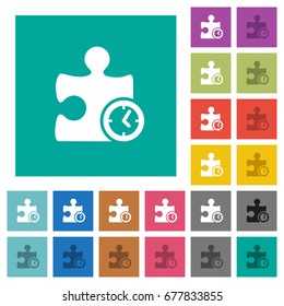 Timer plugin multi colored flat icons on plain square backgrounds. Included white and darker icon variations for hover or active effects.