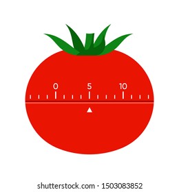 Timer Pomodoro. Pomodoro Time Management - kitchen timer. Mechanical clock timer for working, concentration, studying. Modern flat vector illustration. Isolated on white background.