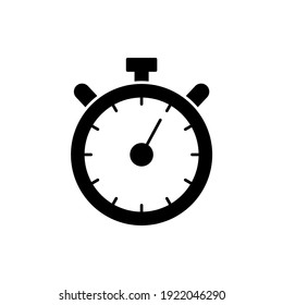 Timer Return Arrow icon, Timer Stop Watch Arrow icon in solid black flat shape glyph icon, isolated on white background 