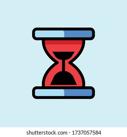 Timer sand hour glass flat vector icon in red and blue colors